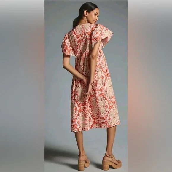 Anthropologie ⚜️ Maeve Printed Flutter-Sleeve Babydoll Dress - Picture 3 of 12